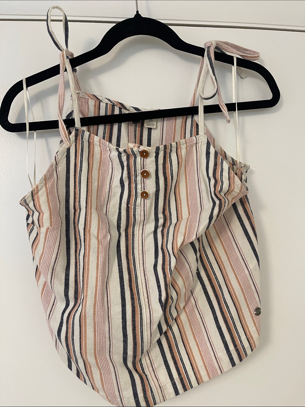 ROXY Striped Tie-Shoulder Cami Tank Top - Cream & Blush